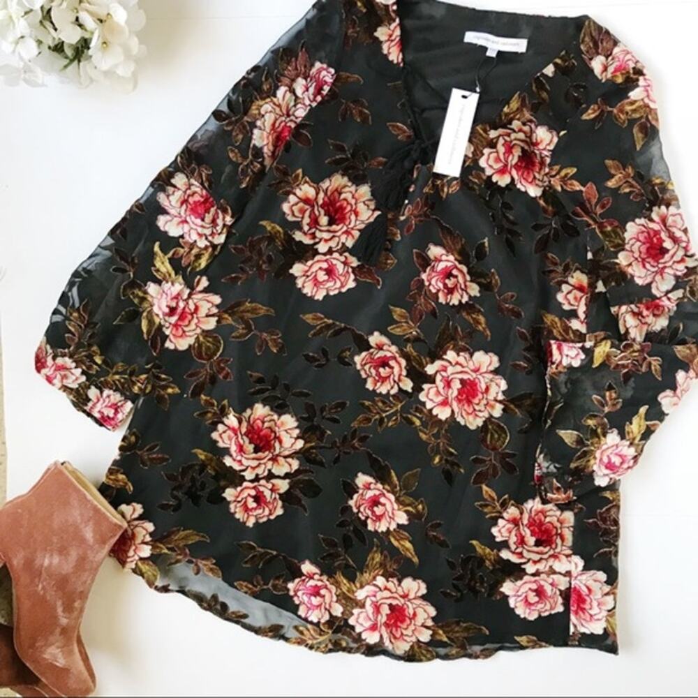NWT Cupcakes & Cashmere Semi-Sheer Floral Lace-Up Long Sleeve Mini Dress XXS